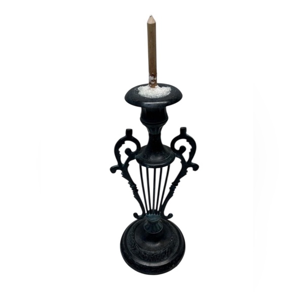 Century Distinctive Gift Other - Vintage Brass Metal Harp Shaped 12" Tall Made in India Candle Stick Holder